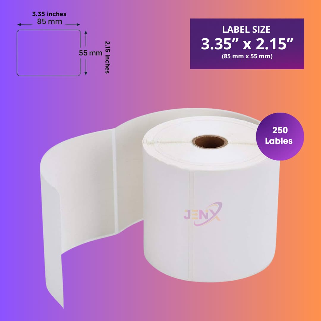85mm x 55mm (3.35x2.15) Direct Thermal Label/Sticker(no Ribbon Required) Plain White 1 Inch core Inside - Image 1