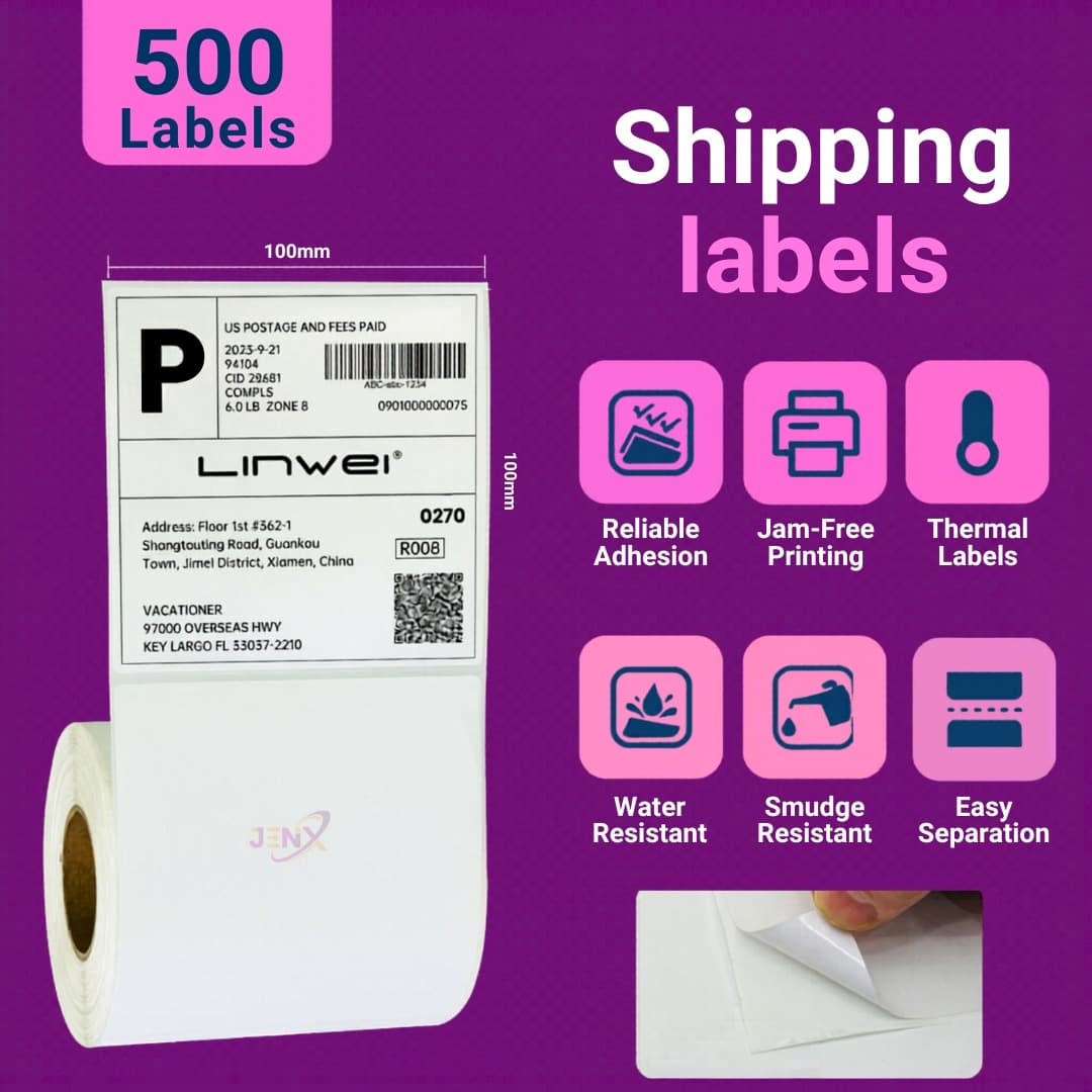 4x4 (100mm x 100mm) Direct Thermal Label/Sticker(no Ribbon Required) Plain White 1 Inch core Inside (500 Labels) - Image 2