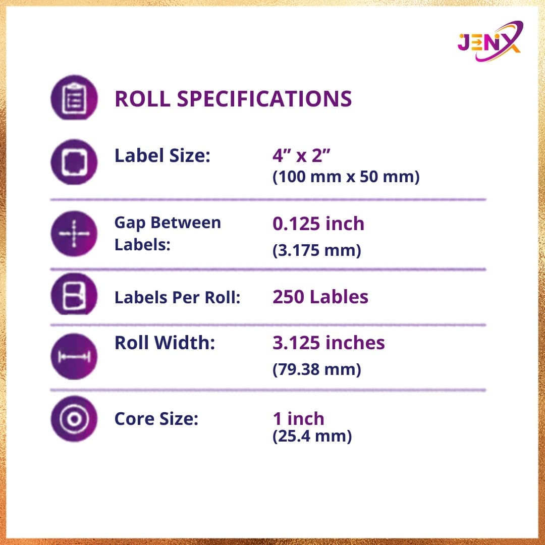 4×2 Direct Thermal Label Roll – Pack of 5 (100mm × 50mm, 250 Labels per Roll) - Image 2
