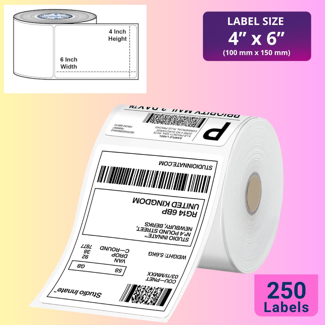 100mm x 150mm (4x6) Direct Thermal Label/Sticker(no Ribbon Required) Plain White 1 Inch core Inside - Image 1
