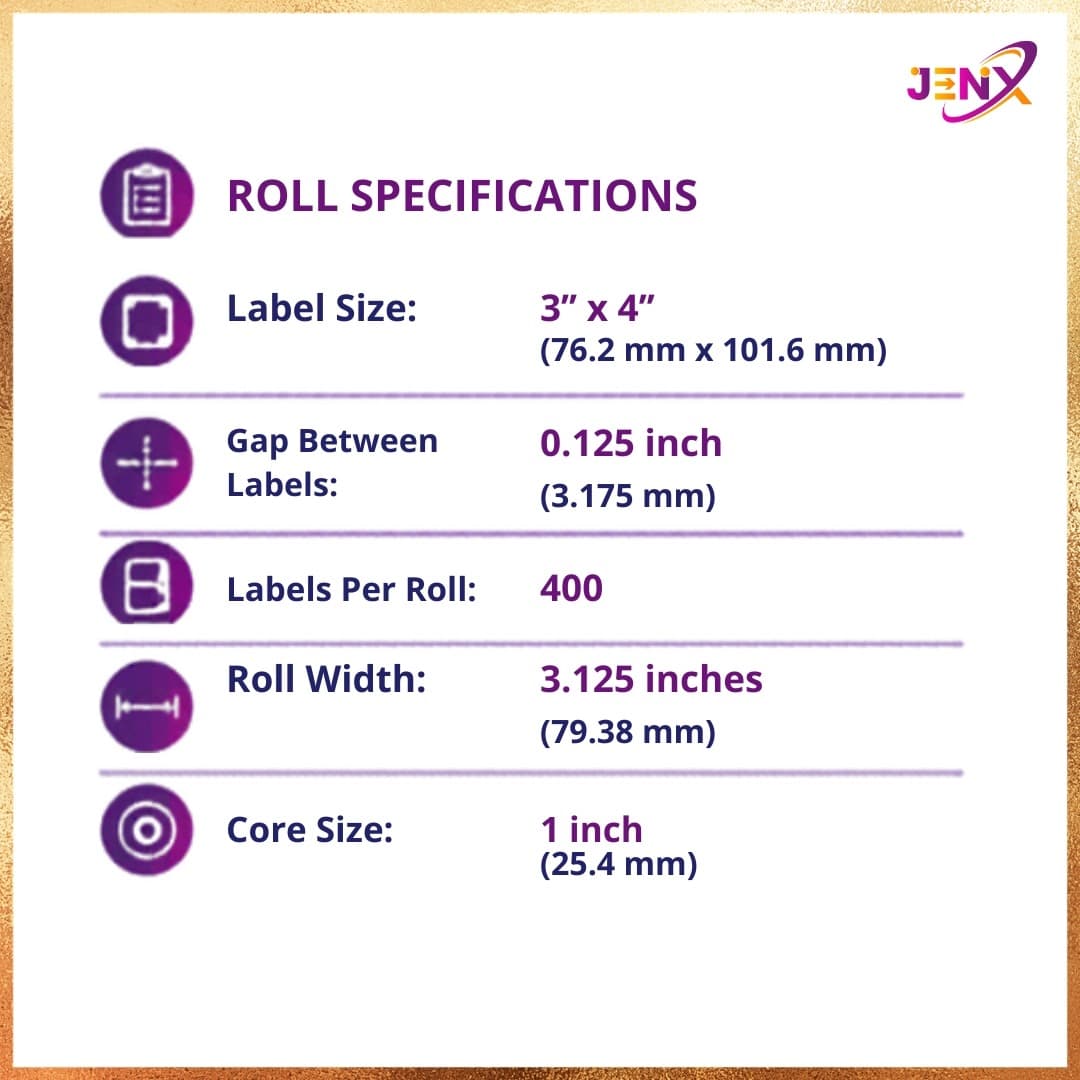 3×4 Direct Thermal Label Roll (75mm × 100mm, 400 Labels per Roll) - Image 2